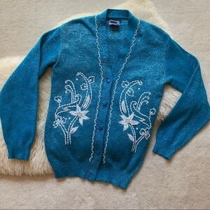 Vintage Sapanza Blue Glitter Beaded Knit Cardigan